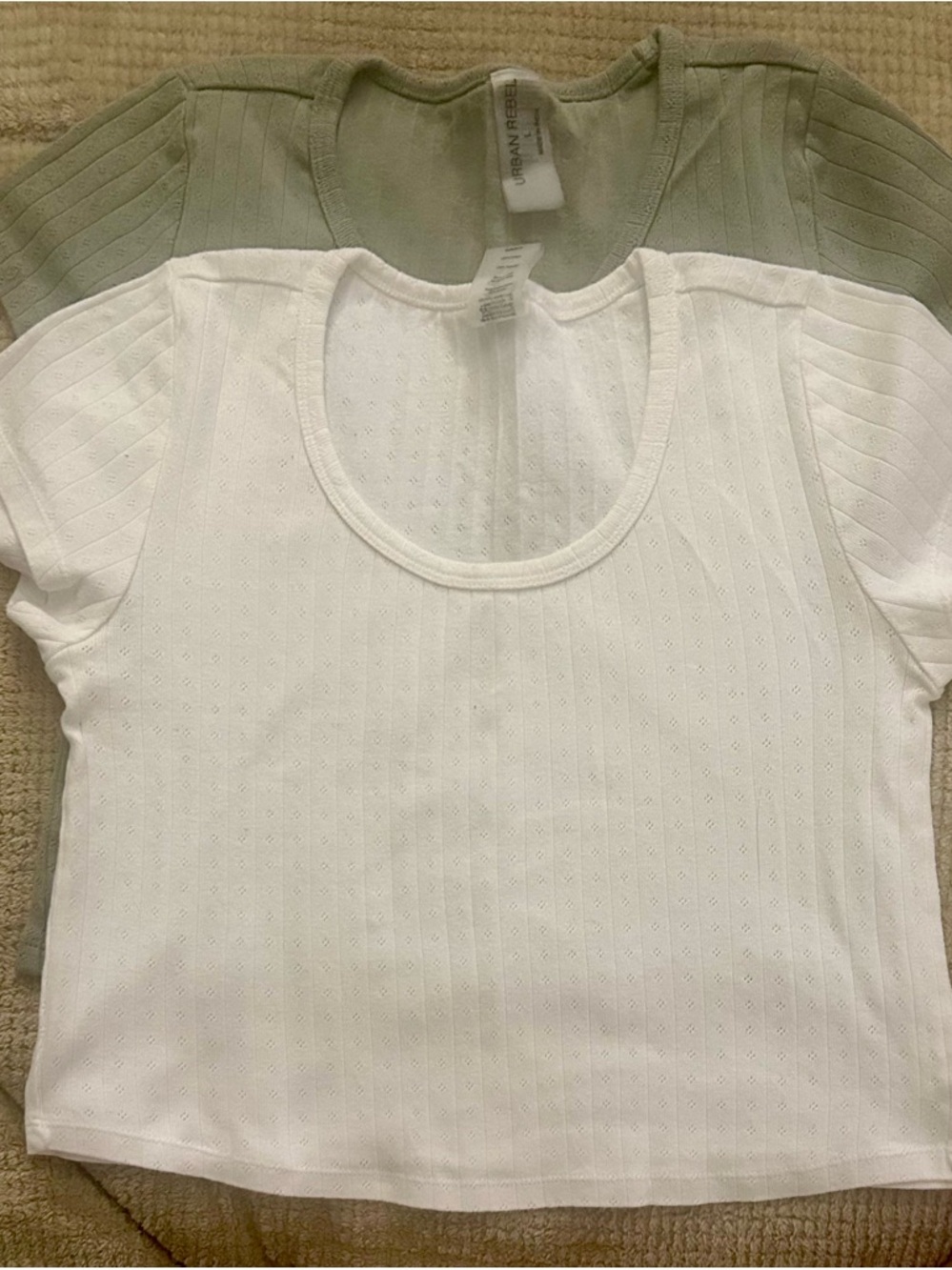 Women's Scoop Neck Ribbed Top - White and Sage
